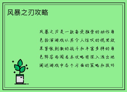 风暴之刃攻略
